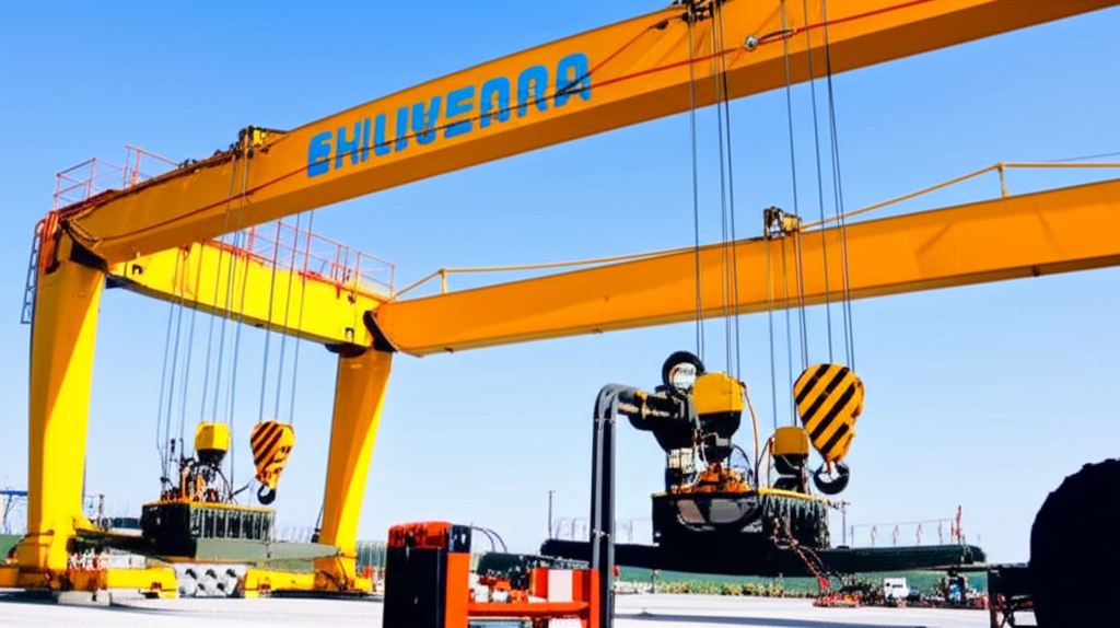 Hình ảnh cầu trục dầm đôi đang được bảo trì, không có người trong khung hình.