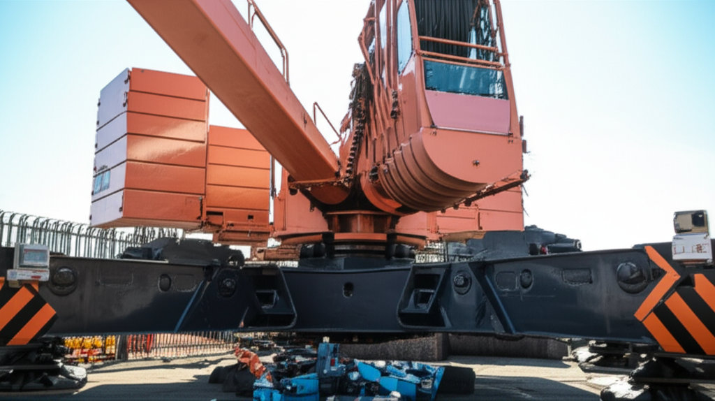 Hình ảnh cầu trục đang được bảo trì, không có người trong ảnh.