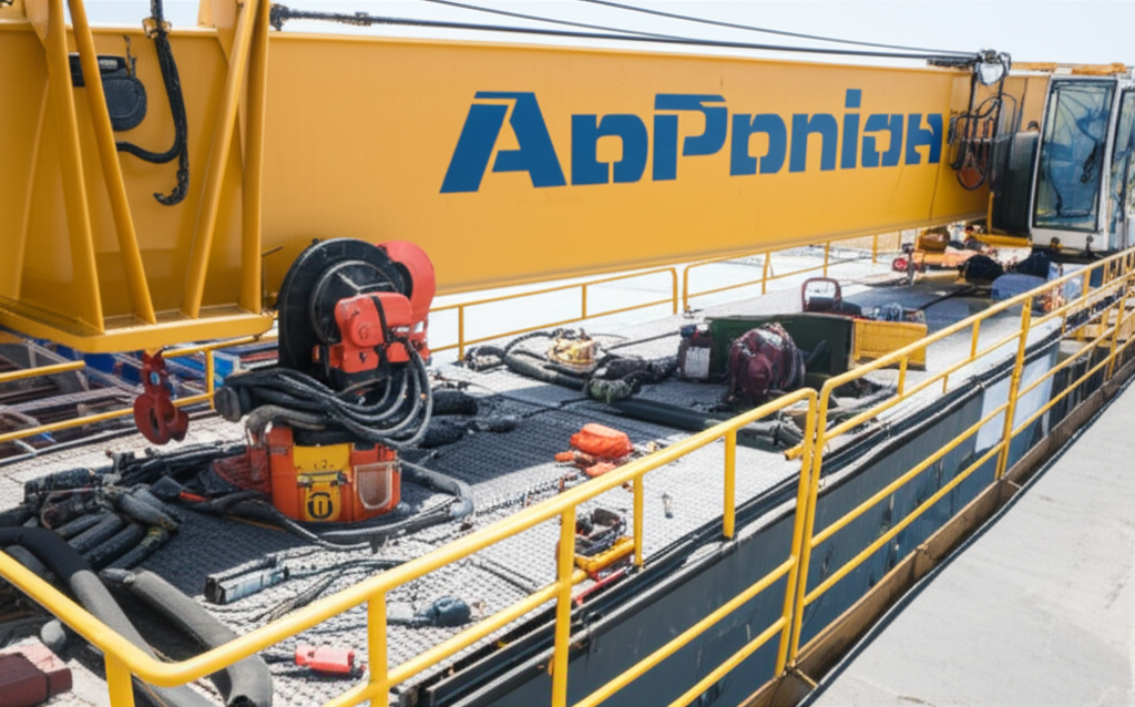 Hình ảnh cầu trục 3 tấn đang được bảo trì, tập trung vào các bộ phận quan trọng.