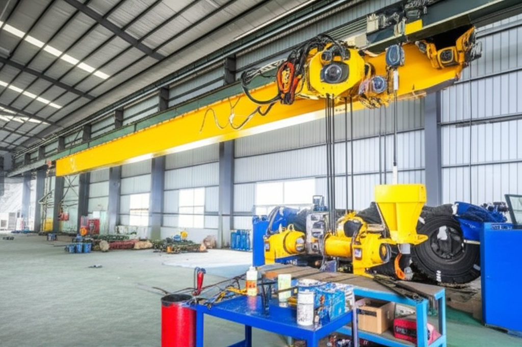 Hình ảnh cầu trục 3 tấn đang được bảo trì trong nhà máy.