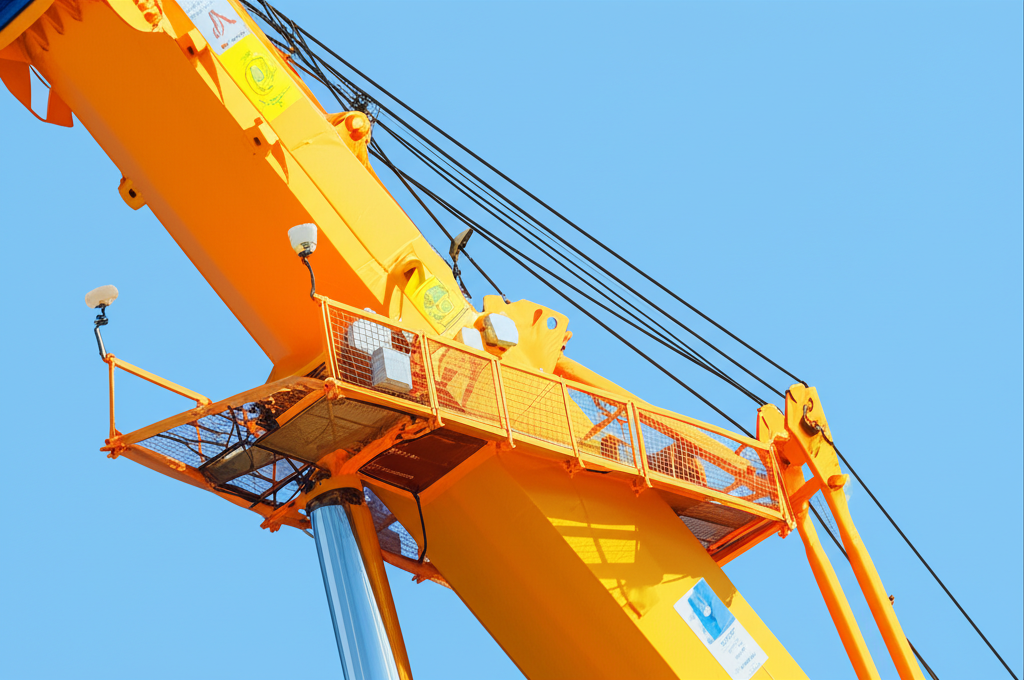 Hình ảnh hệ thống chống va chạm cho cầu trục, tập trung vào các cảm biến và vị trí lắp đặt.