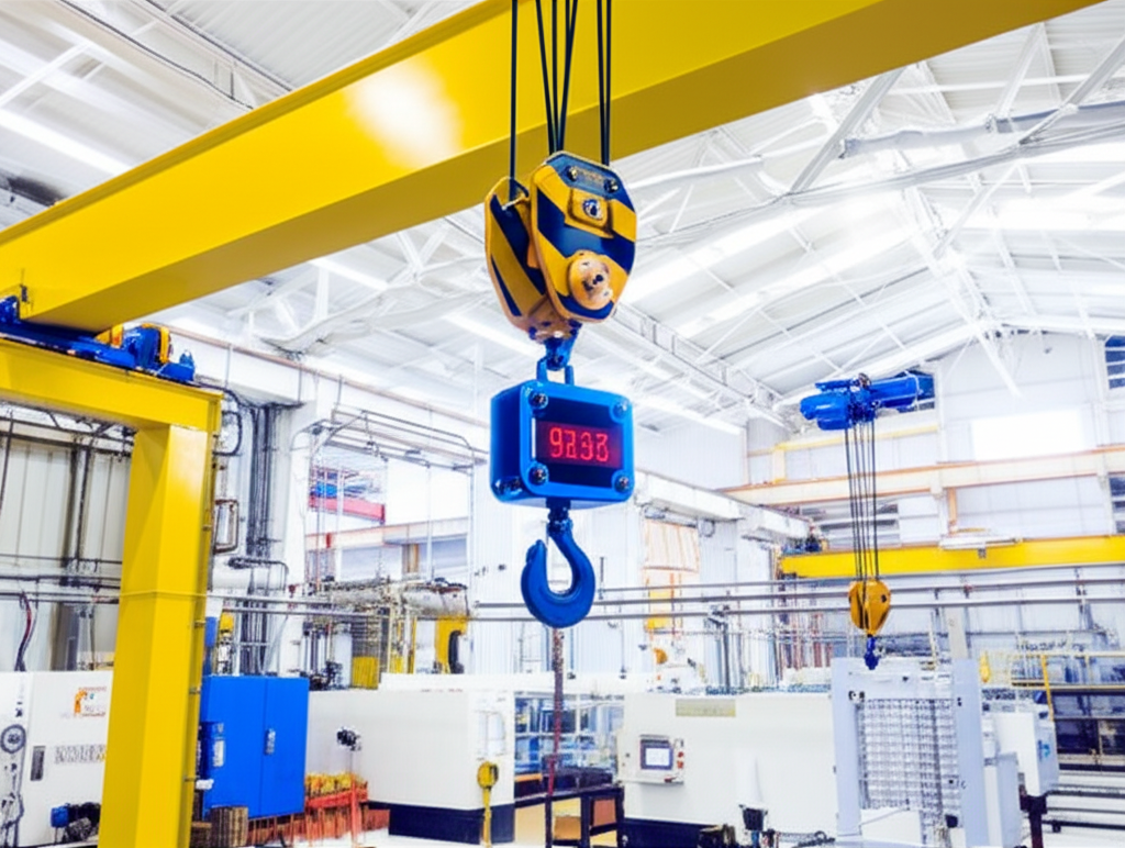 Hình ảnh cảm biến tải được lắp trên cầu trục trong nhà máy.