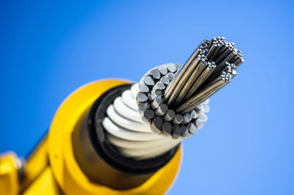 Ảnh cận cảnh cấu trúc bện của cáp cầu trục, hiển thị rõ các sợi thép được bện lại với nhau.