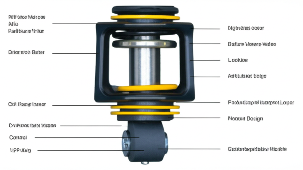 Ảnh chụp cận cảnh cấu tạo của bộ chống va cơ khí, bao gồm lò xo, giảm chấn và khung bảo vệ.