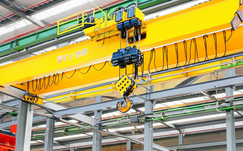 Sơ đồ chi tiết cấu tạo của cầu trục 3 tấn, bao gồm dầm chính, dầm biên, palang và hệ thống điện.