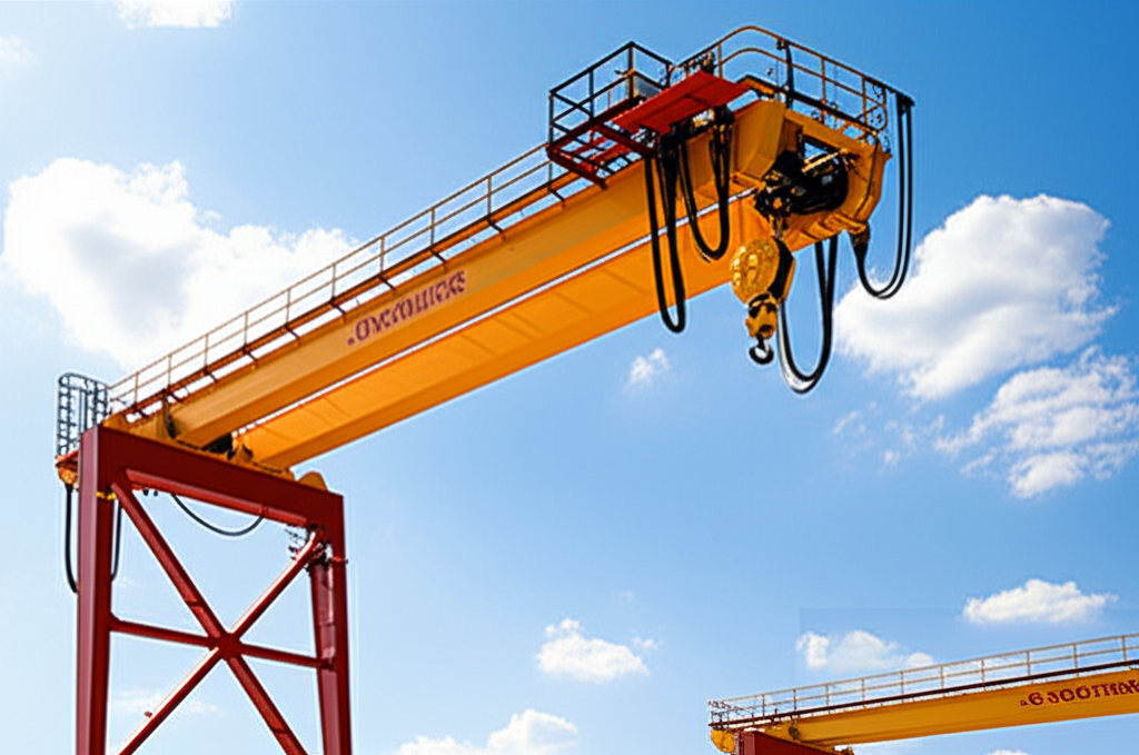 Bản vẽ kỹ thuật mô tả chi tiết cấu tạo và kích thước của cầu trục dầm đôi.