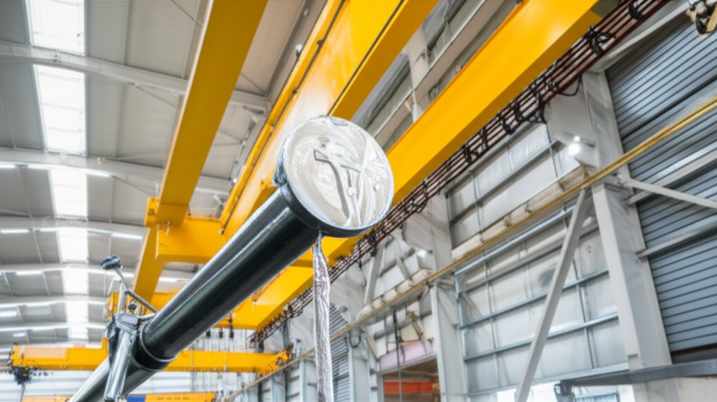 Ảnh chụp cầu trục dầm đôi vừa được bảo trì, không có người.