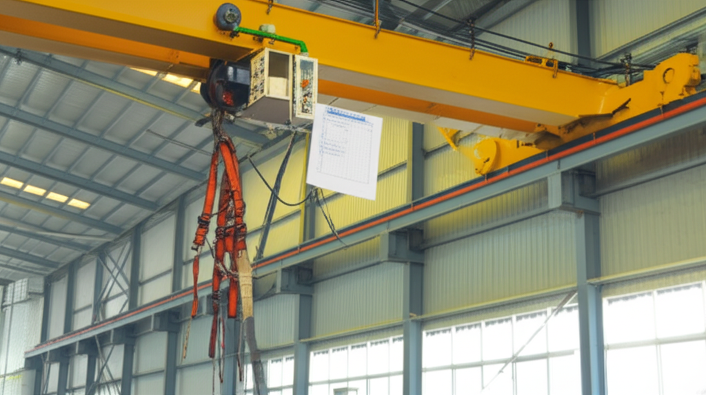 Hình ảnh cầu trục 3 tấn đang được chuẩn bị và kiểm tra trong nhà máy, tập trung vào các yếu tố an toàn.