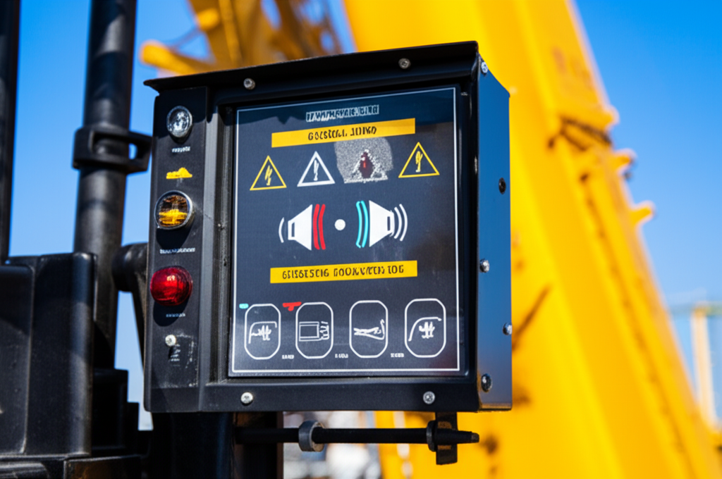 Ảnh chụp màn hình hệ thống cảnh báo quá tải đang hoạt động trên cầu trục.