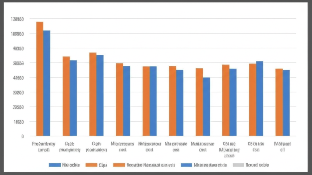 Biểu đồ so sánh hiệu quả kinh tế của cáp dẹt và cáp tròn trong hệ thống cầu trục, thể hiện năng suất, chi phí bảo trì và tuổi thọ.