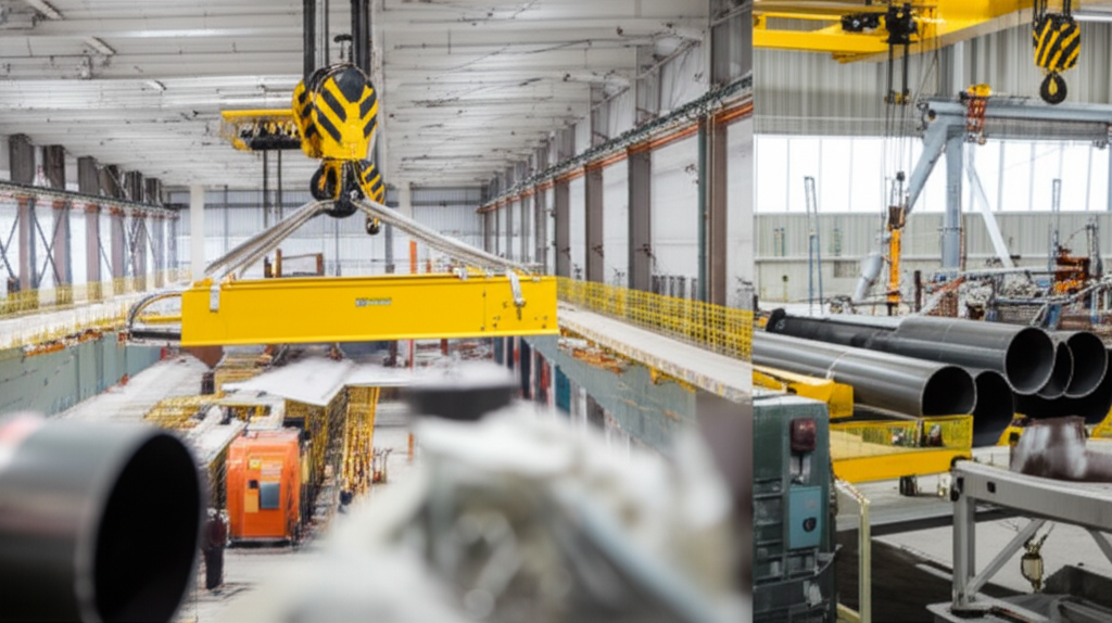 Ảnh chụp nhà xưởng mới với cầu trục 3 tấn đang được lắp đặt, tập trung vào thiết bị và cấu trúc.