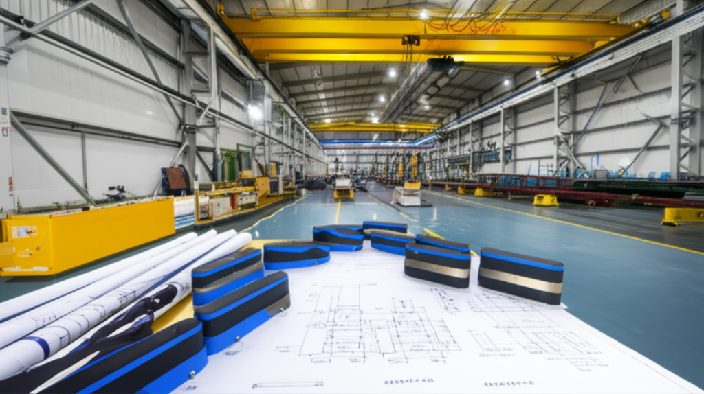 Hình ảnh hệ thống cầu trục và các thiết bị an toàn trong môi trường nhà máy.