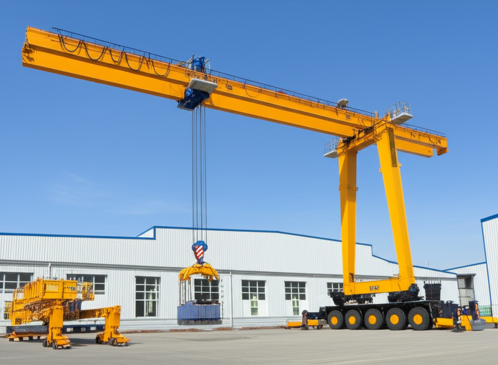 Ảnh so sánh giữa cầu trục dầm đơn nhỏ gọn và cầu trục dầm đôi mạnh mẽ trong môi trường tự nhiên.