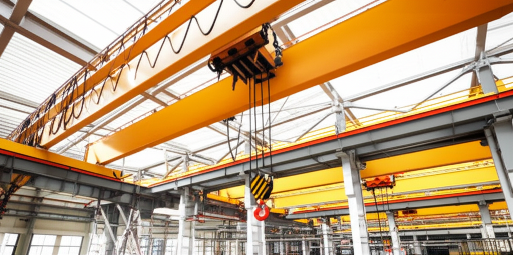 Ảnh so sánh sự khác biệt về kích thước và cấu trúc giữa cầu trục dầm đơn và cầu trục dầm đôi.