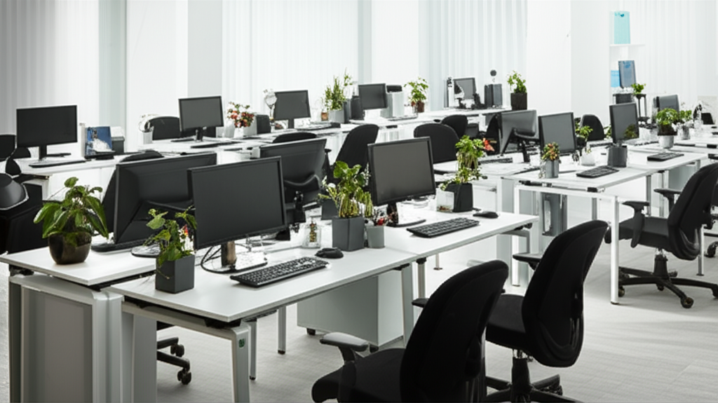 Ảnh chụp không gian văn phòng làm việc hiện đại và chuyên nghiệp, không có người.