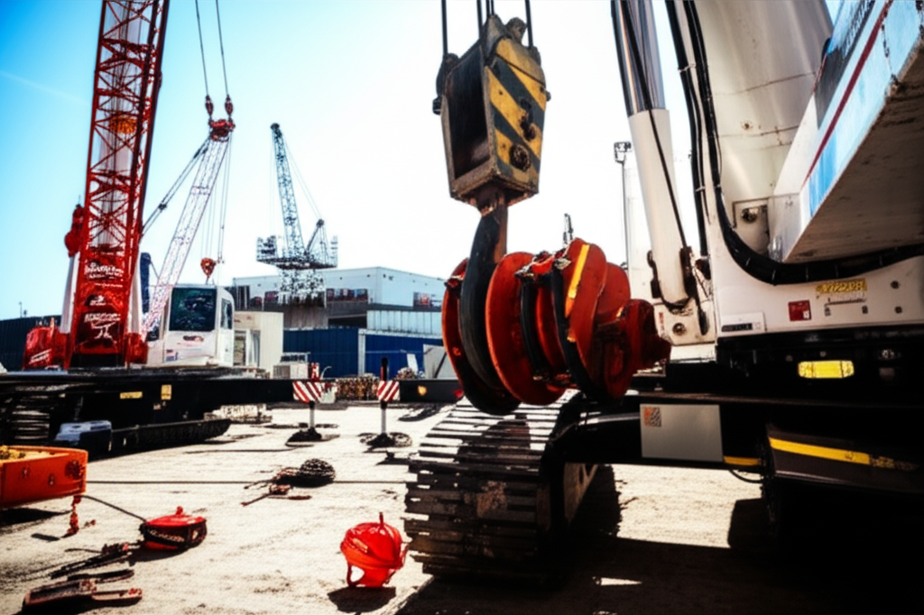 Hình ảnh kỹ thuật viên kiểm tra palang của cầu trục trong môi trường công nghiệp.