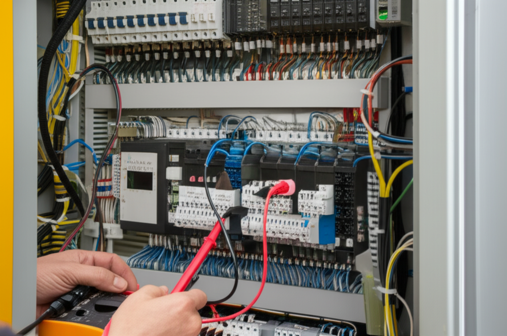 Hệ thống điện phức tạp của cầu trục 5 tấn đang được kiểm tra.